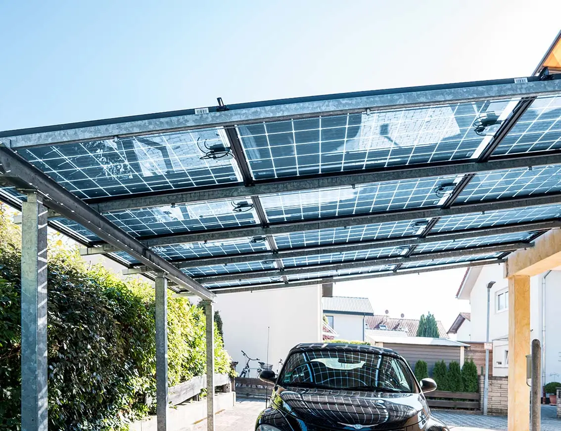Ein Carport in Bensheim mit Photovoltaikmodulen gebaut